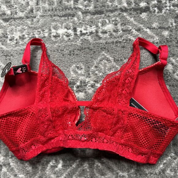Victoria's Secret NWT 32B Bombshell Plunge Bra Red Sexy Fishnet Lace Front Close - Picture 4 of 7